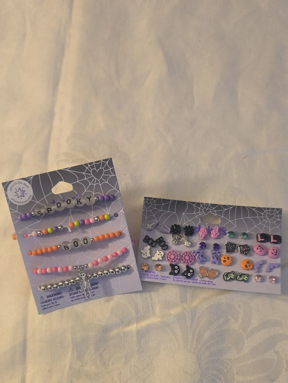 Claire's Halloween Glow In Dark Bracelet Set & 20 Pc Pireced Earrings New